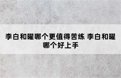 李白和曜哪个更值得苦练 李白和曜哪个好上手